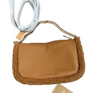 Michael Kors Carmela Med Pouchette Crossbody Leather Shearling - Deer Tan - $448